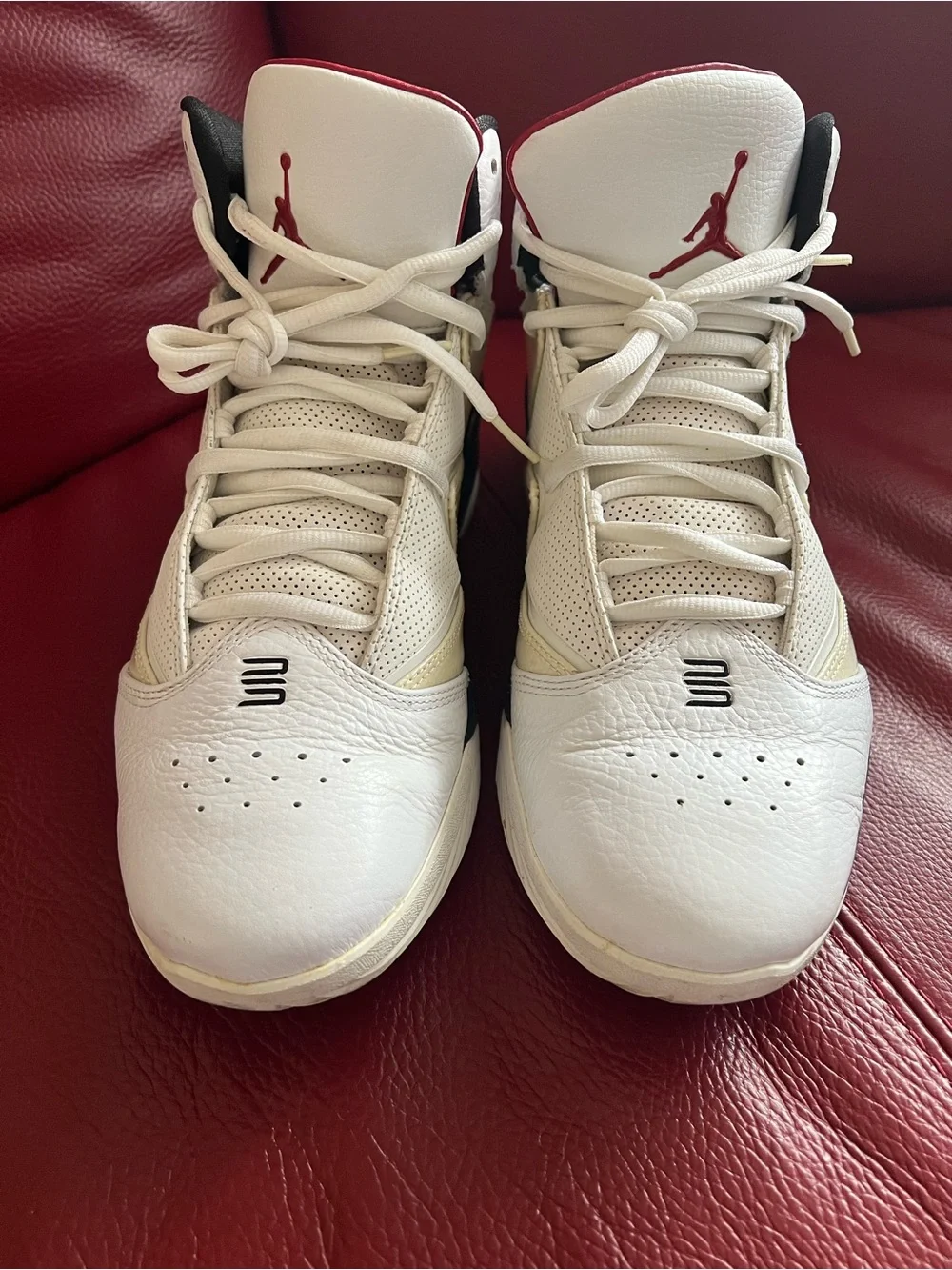 Jordan Men’s White/Black/Red High-Top Basketball Shoes